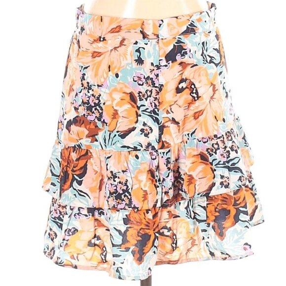 Anthropologie Porridge‎ Floral Mini Skirt Ruffle Size Small Flirty Orange Boho S - Picture 10 of 11